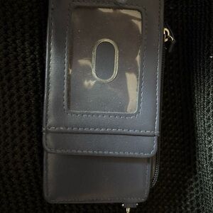 Navy Wallet with ID Window/Phone holder , 5 card holder zip pouch, wristlet